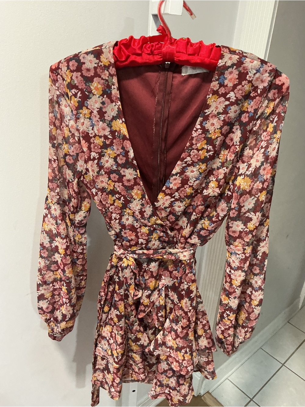 Altard state Burgundy Floral Long Sleeve Wrap Dress